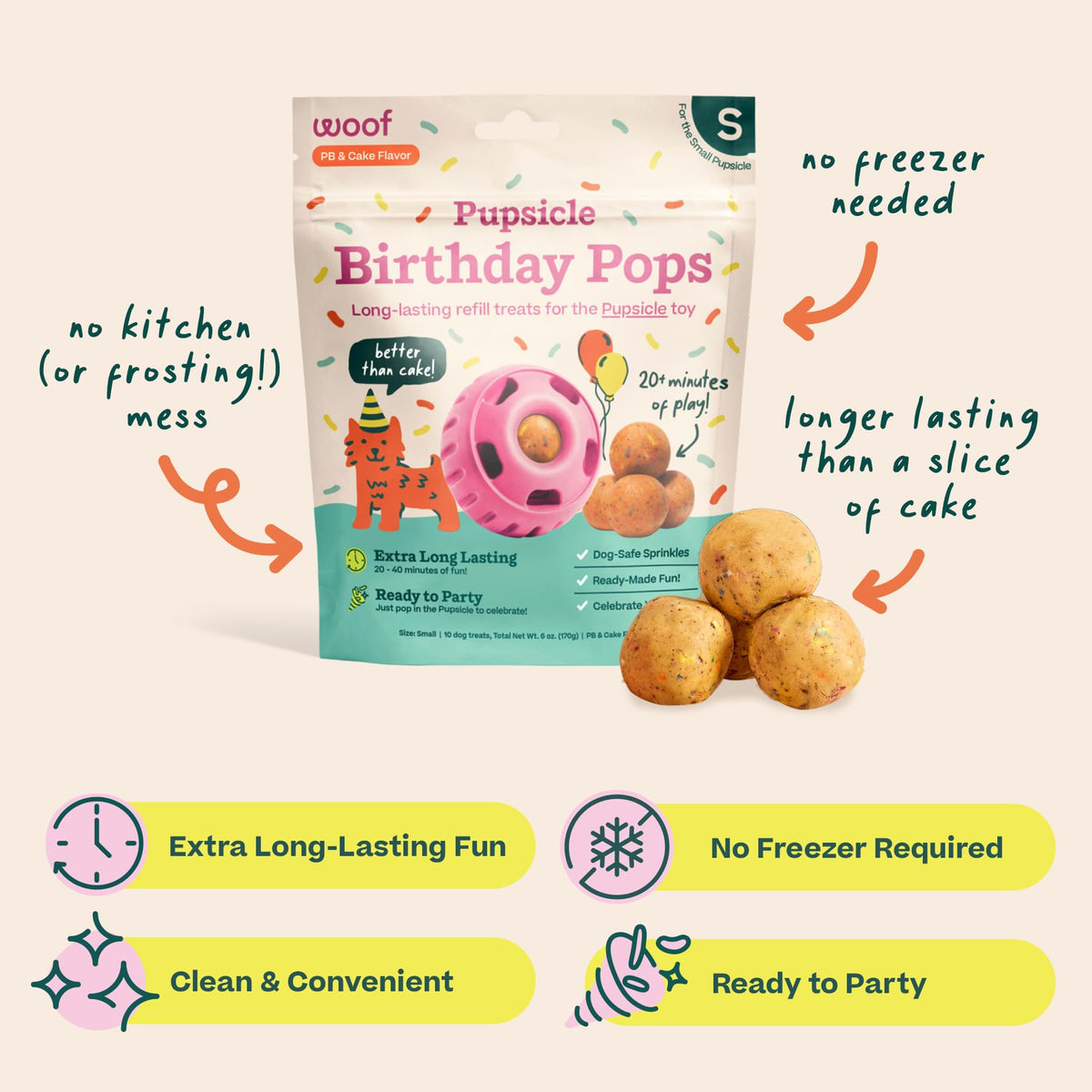 WOOF Pupsicle Refill Pops – Peanut Butter & Beef Treats for Dogs, Large (7 Count)