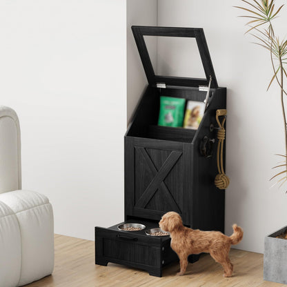 Dog Feeding Station with Storage & 2 Elevated Bowls, Walnut