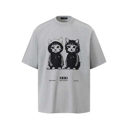 Animal cat printed short sleeved t-shirt