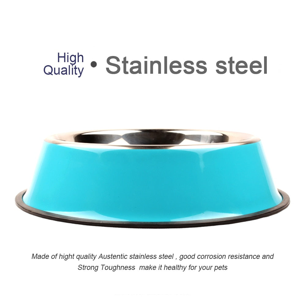 Stainless Steel Color Spray Paint Pet Dog Bowls Puppy Cats Food Drink Water Feeder Pets Supplies Non slip Feeding Dishes