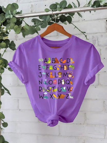 Animal letter pure cotton T-shirt