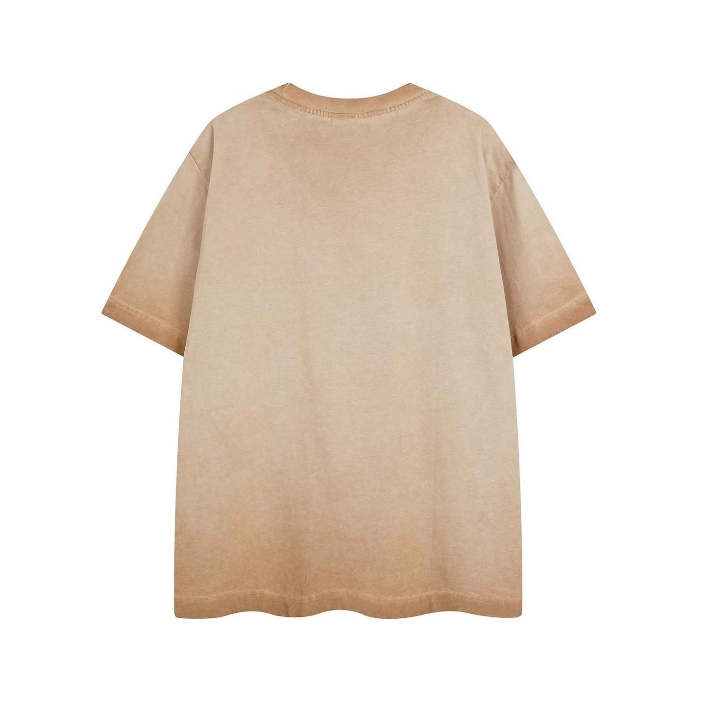 High Street Style Water-Washed Faded Animal Letter Print Short Sleeve T-Shirt Unisex Loose Casual Top
