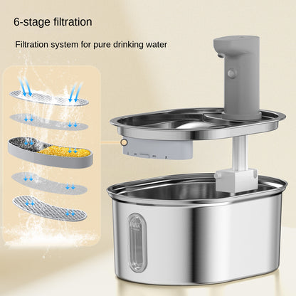 Stainless Steel Cat Water Dispenser Wireless Intelligent Automatic Circulating Water Machine Pet Smart Battery-Powered Feeder