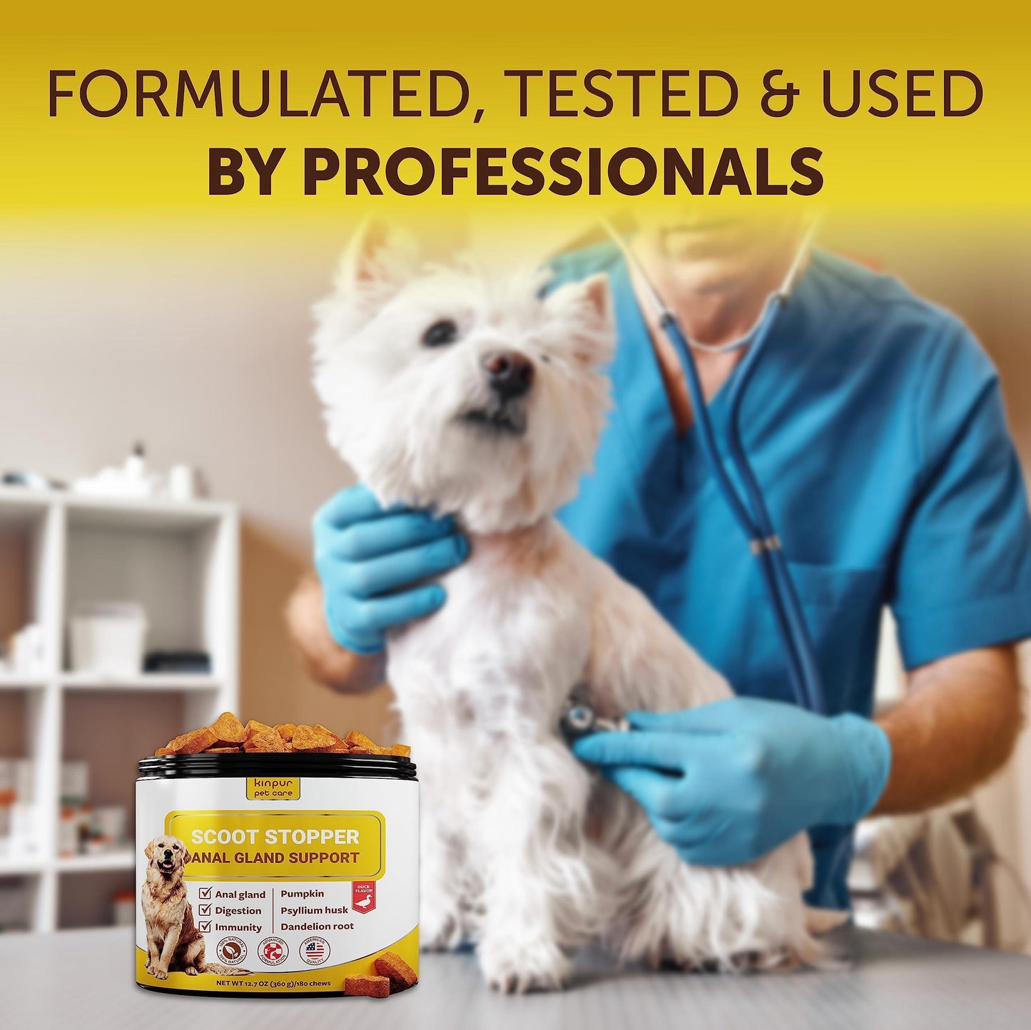 Scoot Stopper Dog Soft Chews w/Fiber  Stool Hardener for Dog Anal Gland Treatment, Digestion Support 180 Tasty Chews w/Natural Flaxseed, Pumpkin and Psyllium Husk for Dog Comfort