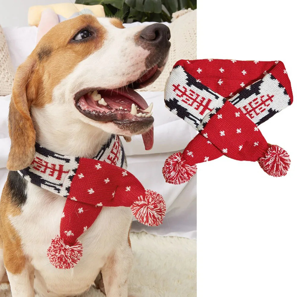 Knitted Christmas Pet Scarf – Cozy Winter Scarf for Dogs & Cats (S/M/L)