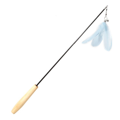 New Pet Products Wood Handle Carbon Fiber Rod Two Section Telescopic Cat Stick Monochrome Feather Bell Cat Toy
