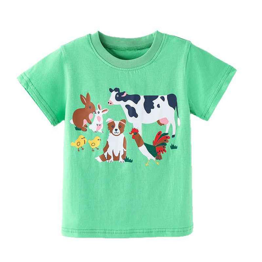 Style Animal Print Short Sleeve Round Neck Children's T-Shirt