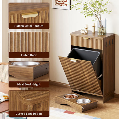 Dog Feeding Station with Storage & 2 Elevated Bowls, Walnut