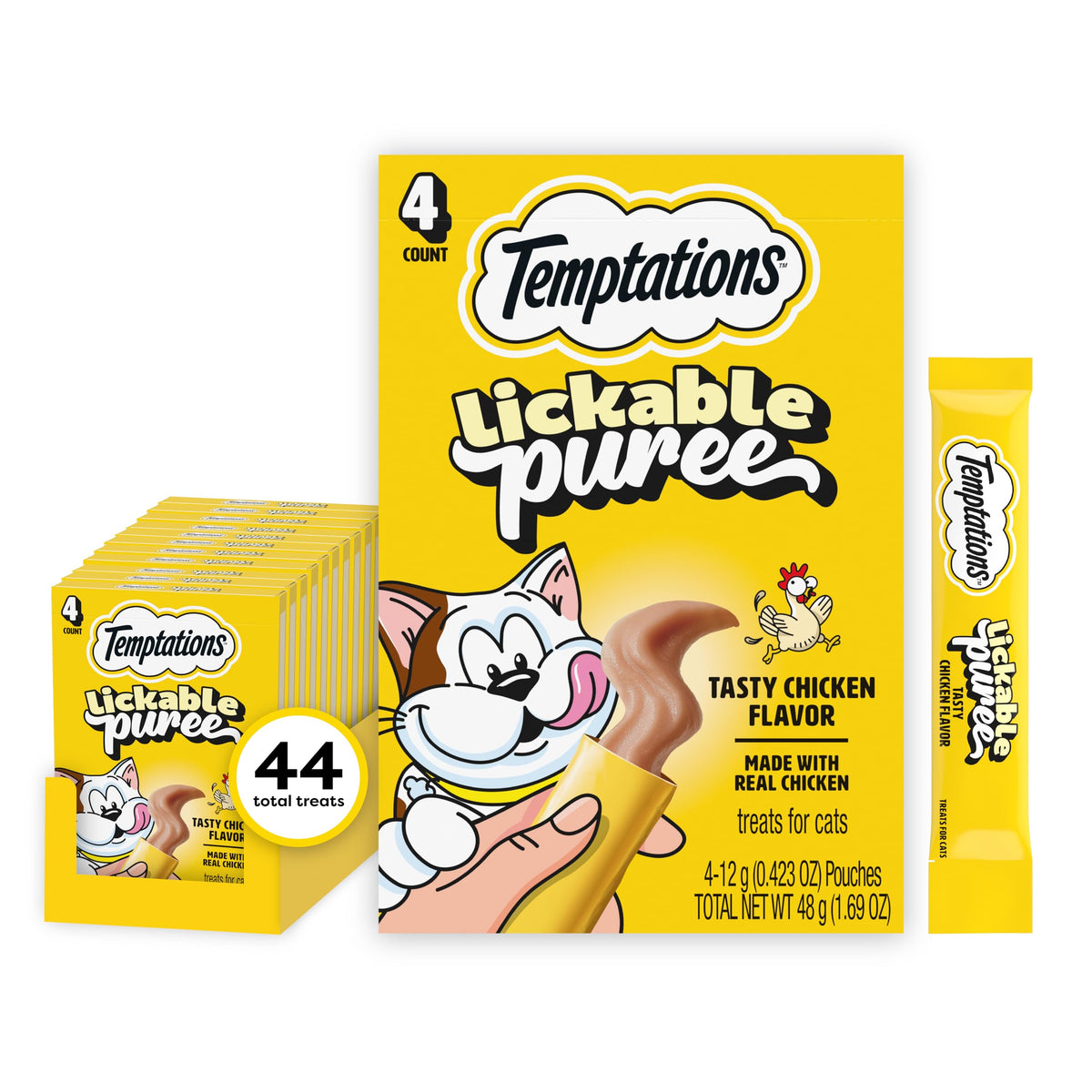 Temptations Creamy Purée Lickable Cat Treats – Seafood Variety, 48 Count