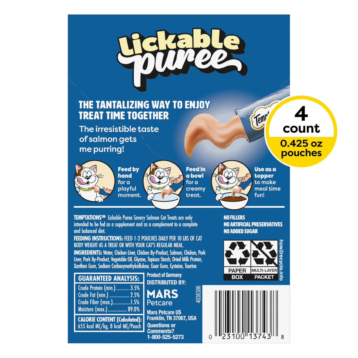 Temptations Creamy Purée Lickable Cat Treats – Seafood Variety, 48 Count