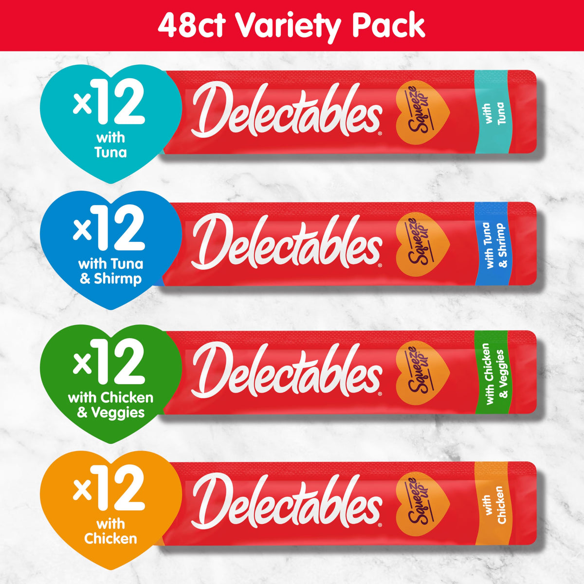 Hartz Delectables Squeeze Up Lickable Cat Treats – Variety Pack, 24 Tubes