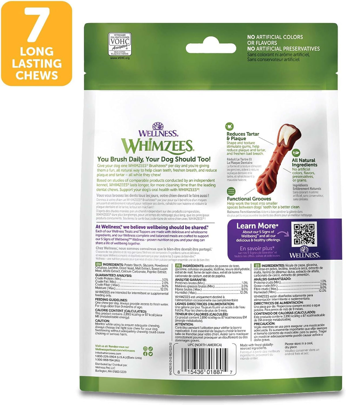 Dog chewing a Whimzees Brushzees toothbrush-shaped chew