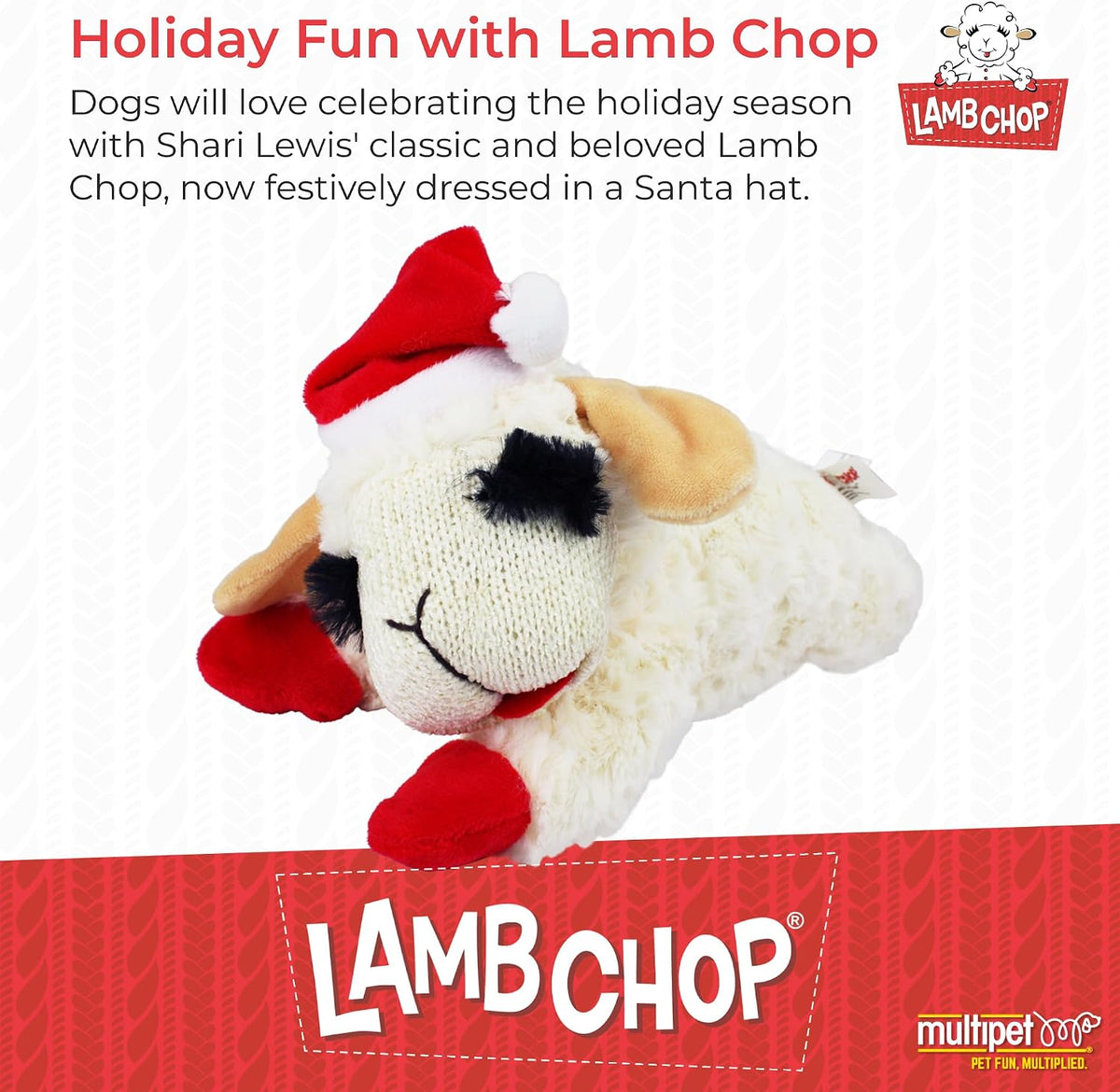 Multipet Holiday Lamb Chop – 10.5" Plush Squeaky Dog Toy with Reindeer Antlers