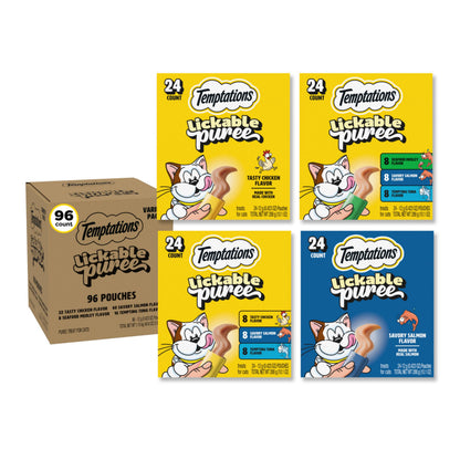 Temptations Creamy Purée Lickable Cat Treats – Seafood Variety, 48 Count