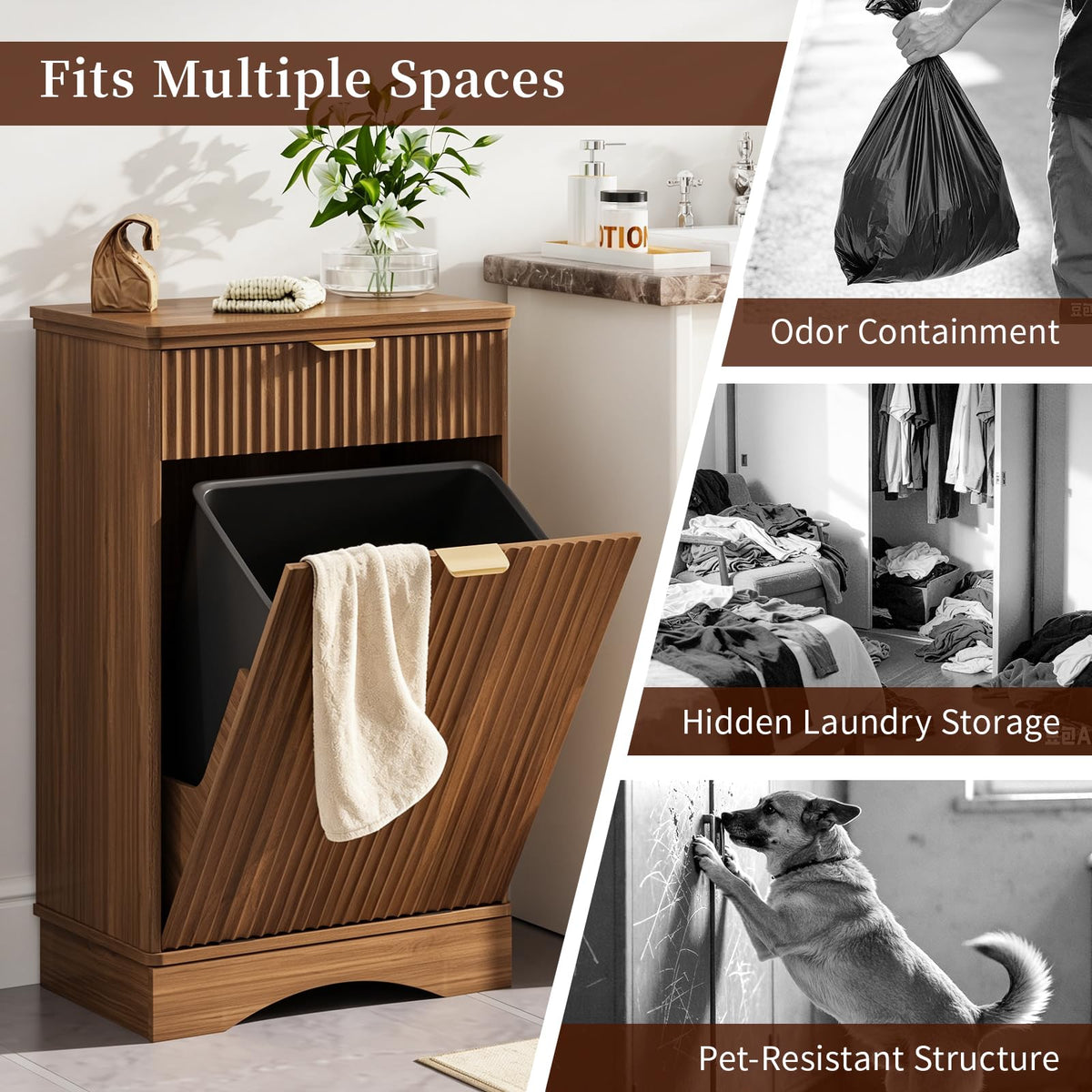 Dog Feeding Station with Storage & 2 Elevated Bowls, Walnut