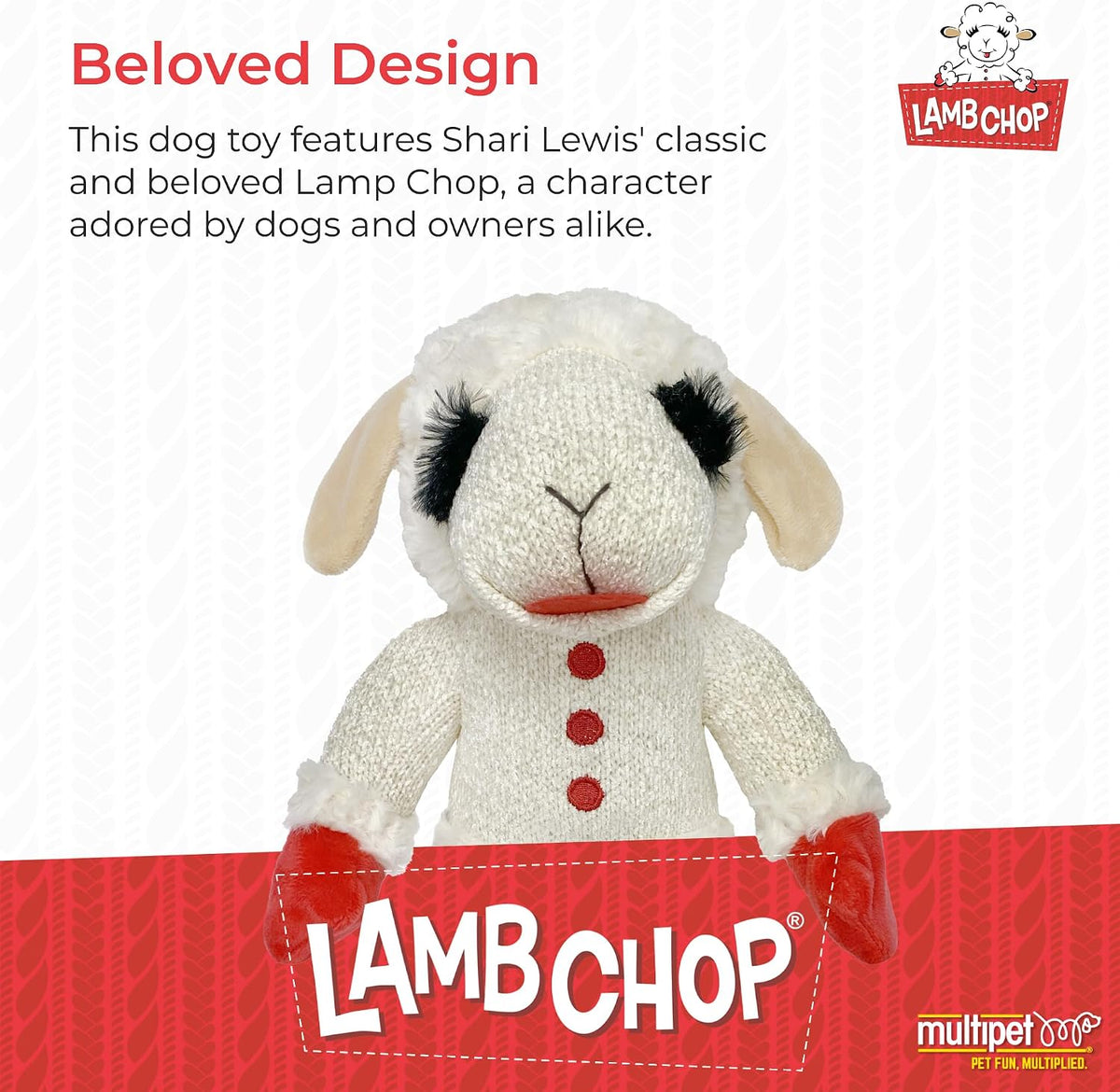 Multipet Holiday Lamb Chop – 10.5" Plush Squeaky Dog Toy with Reindeer Antlers