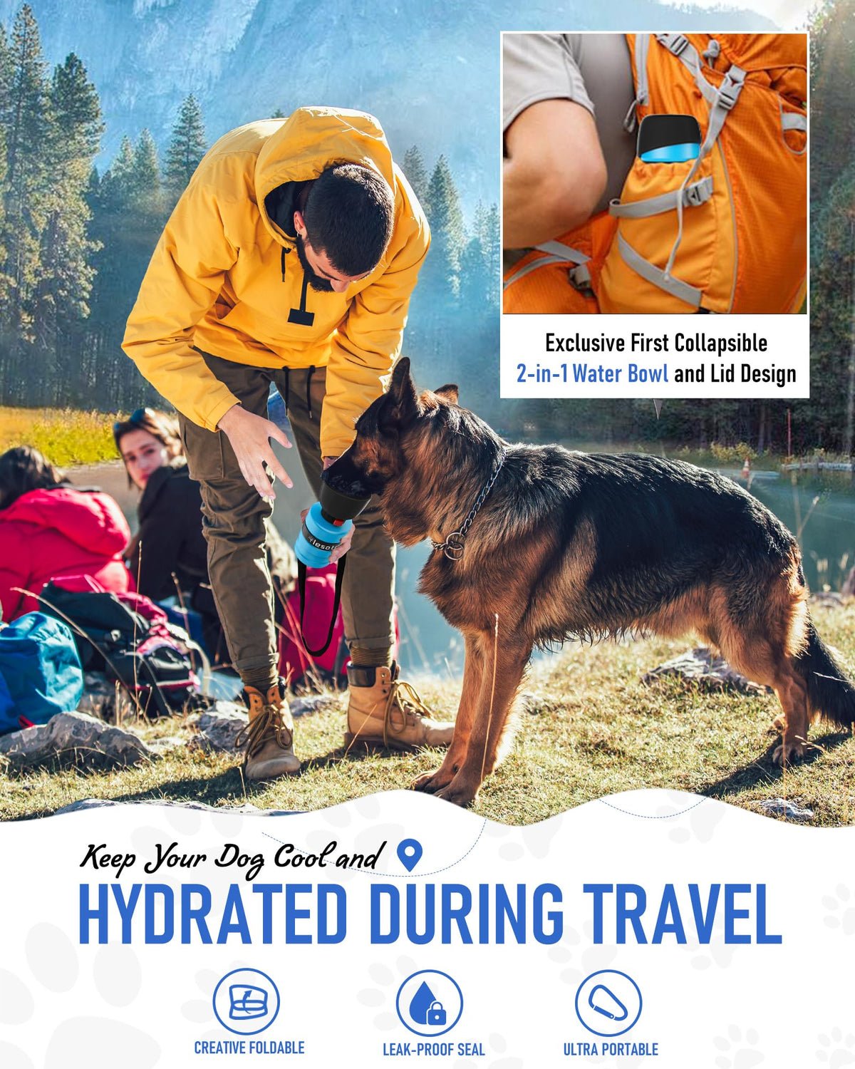 lesotc leak-proof dog water dispenser for hiking