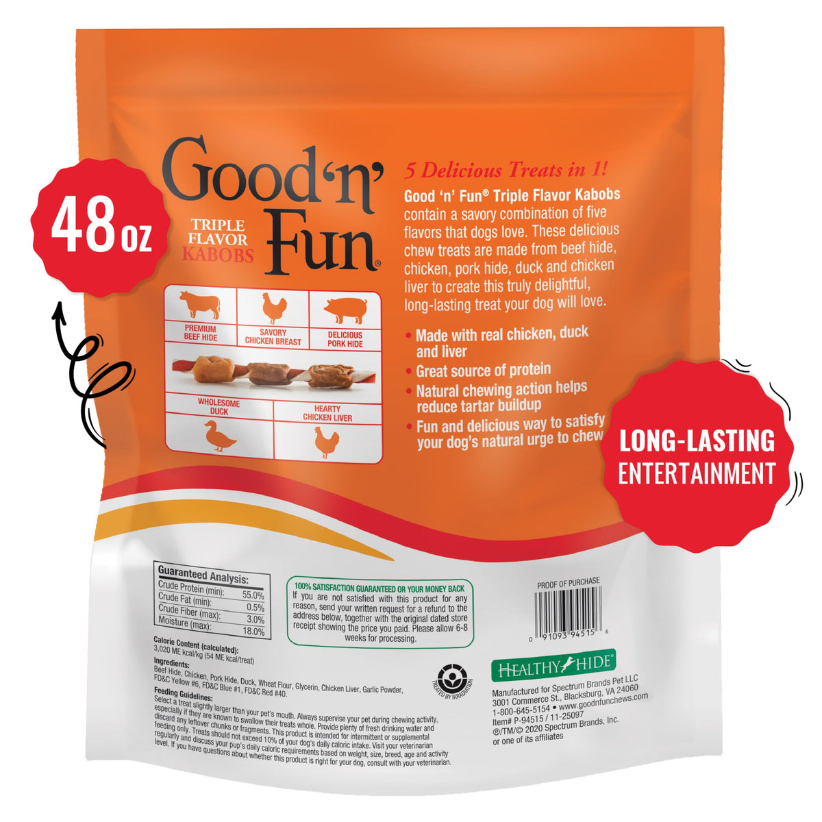 Good 'n' Fun Triple Flavor Kabobs Dog Chews, 24 oz