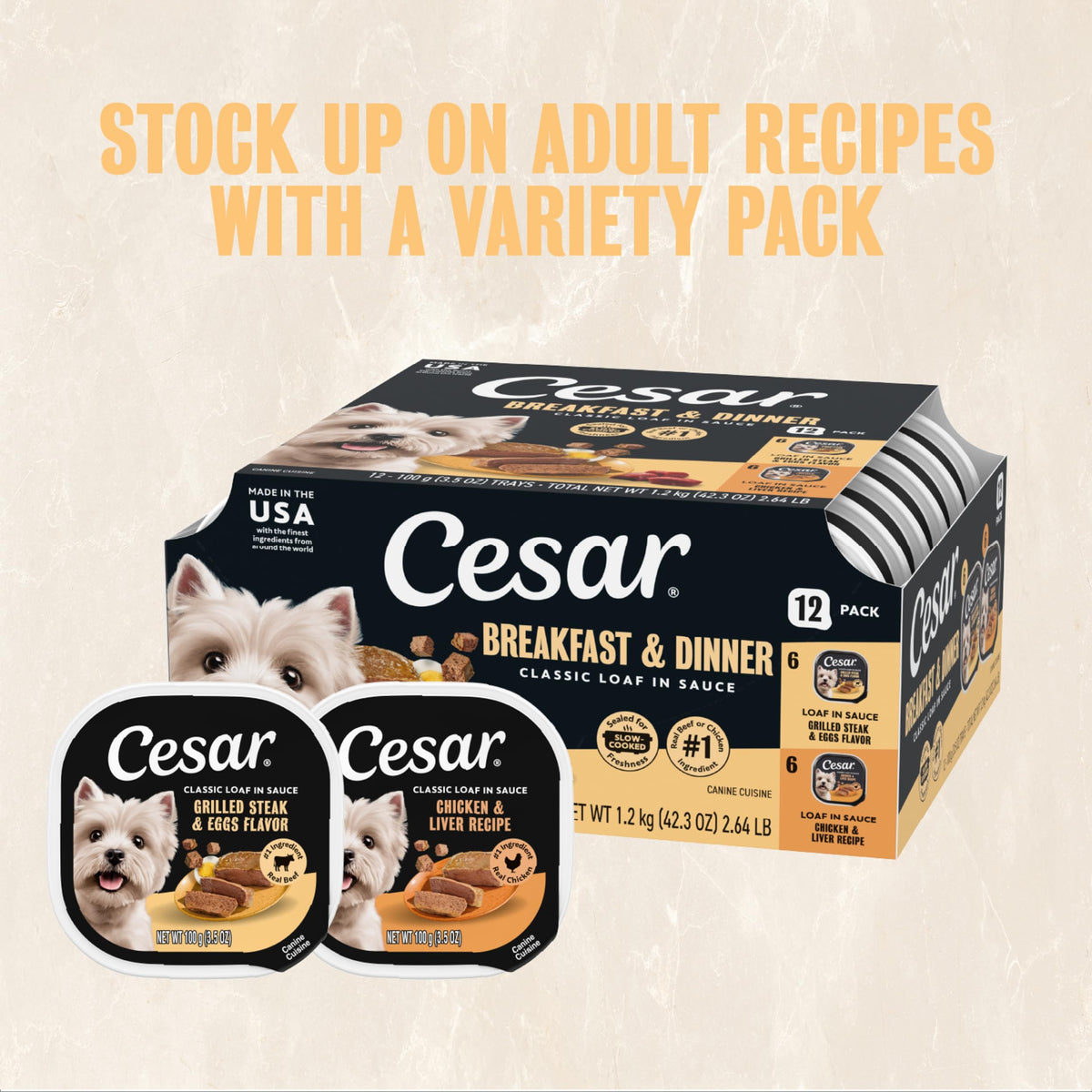 Cesar Meaty Selects Classic Loaf in Sauce Wet Dog Food, 36 Trays