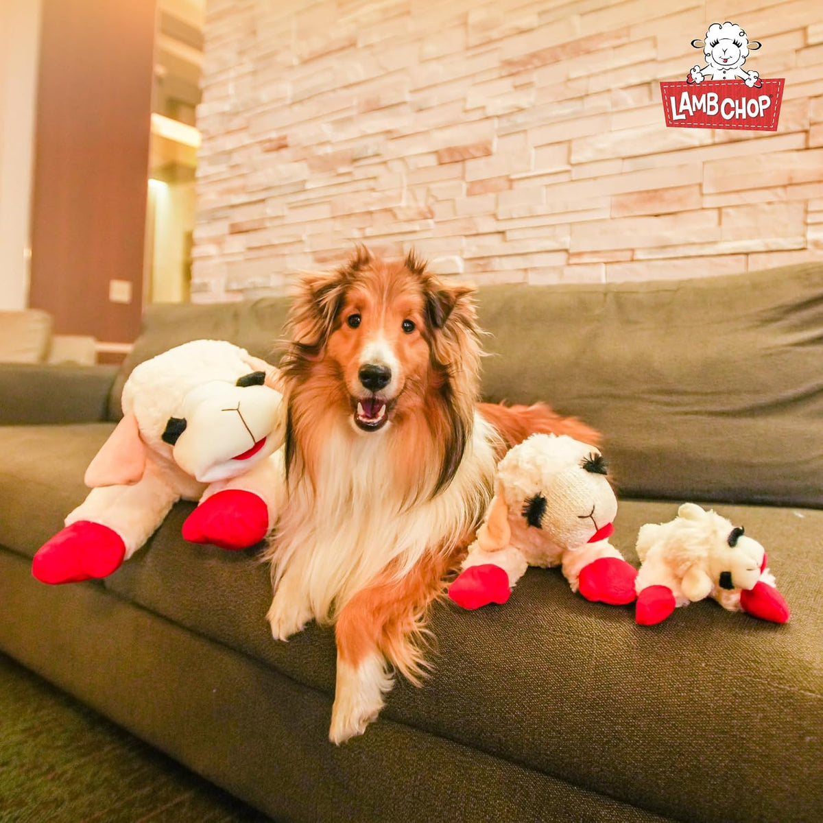 Multipet Holiday Lamb Chop – 10.5" Plush Squeaky Dog Toy with Reindeer Antlers