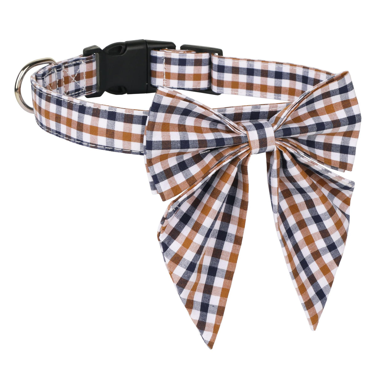 ADOGGYGO Christmas Dog Collar with Bow – Red & Green Plaid Cotton Dog Collar
