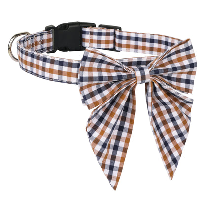 ADOGGYGO Christmas Dog Collar with Bow – Red & Green Plaid Cotton Dog Collar