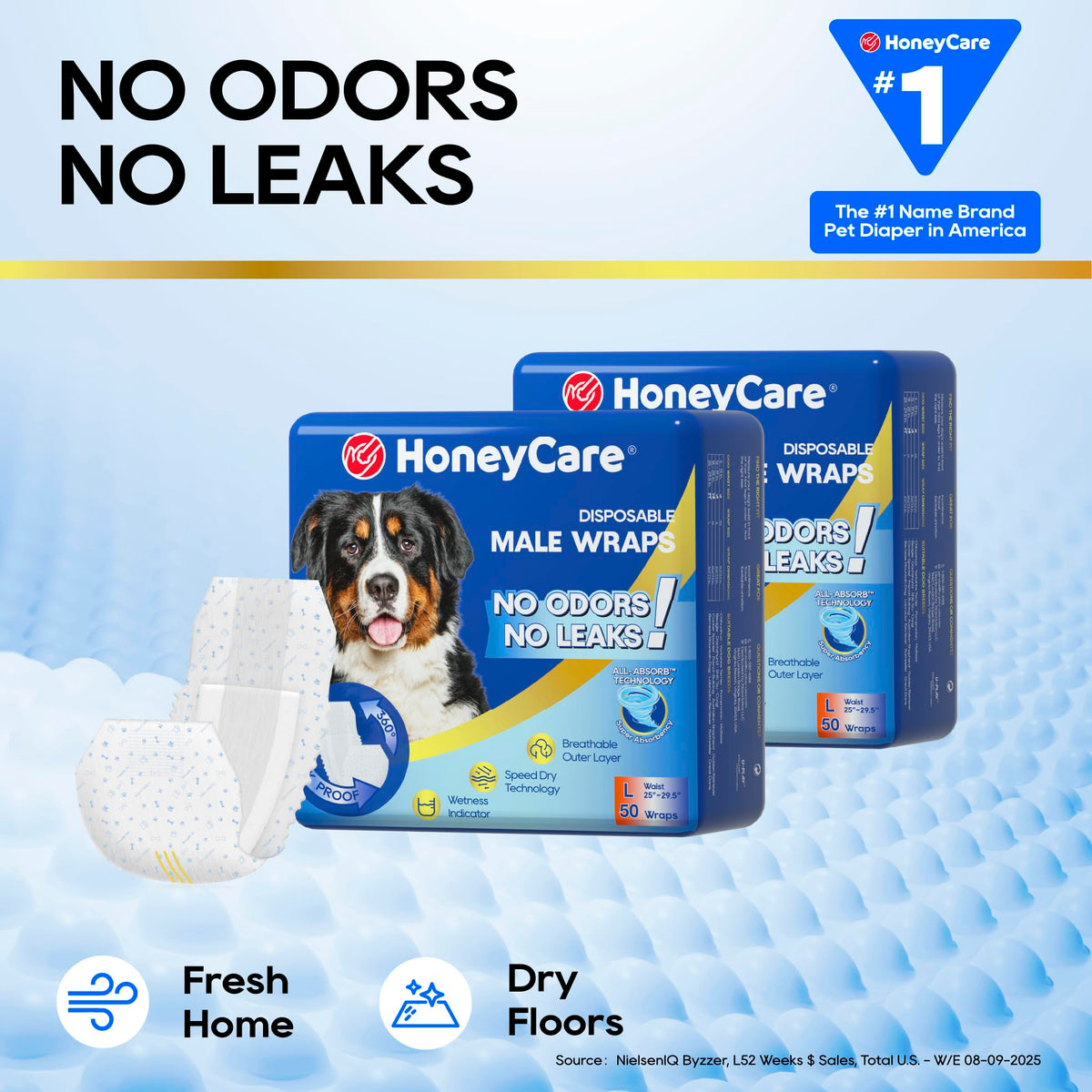 Honey Care All-Absorb Disposable Male Dog Wraps – Belly Bands, 50 Count Small