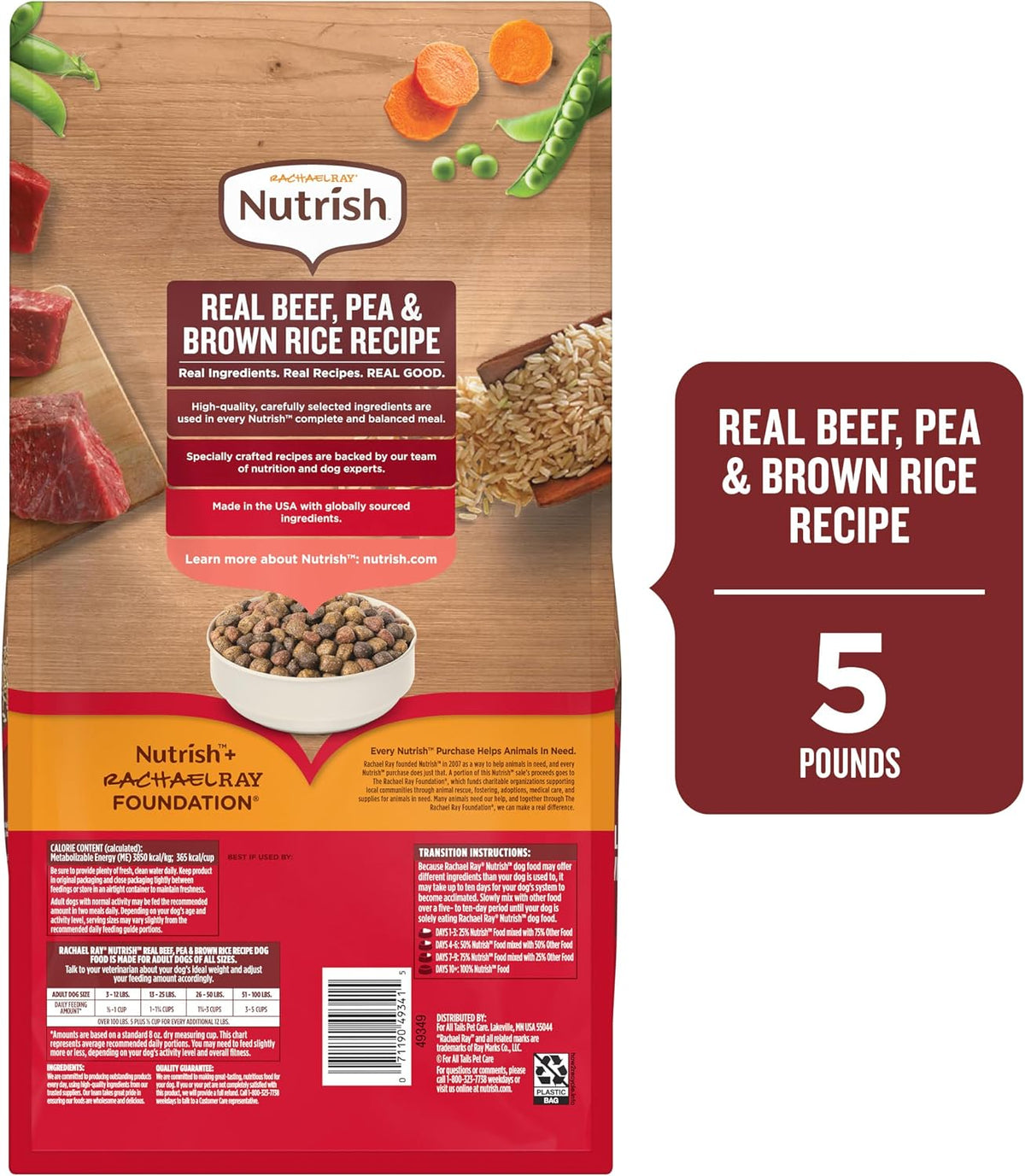 Rachael Ray Nutrish Dry Dog Food – Beef, Pea & Brown Rice Recipe, 5 lb