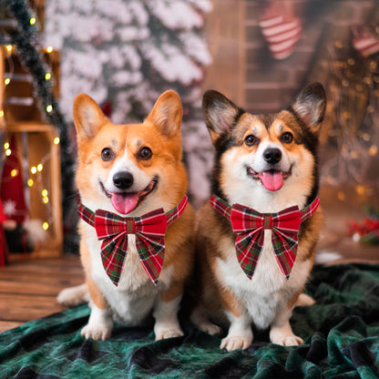 ADOGGYGO Christmas Dog Collar with Bow – Red & Green Plaid Cotton Dog Collar