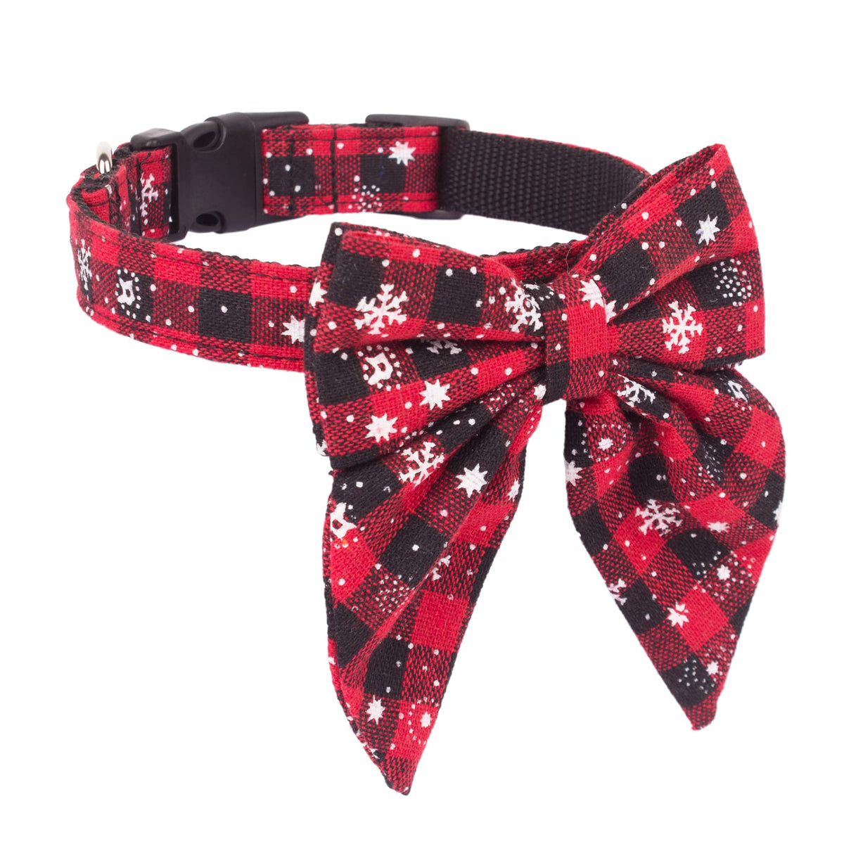 ADOGGYGO Christmas Dog Collar with Bow – Red & Green Plaid Cotton Dog Collar
