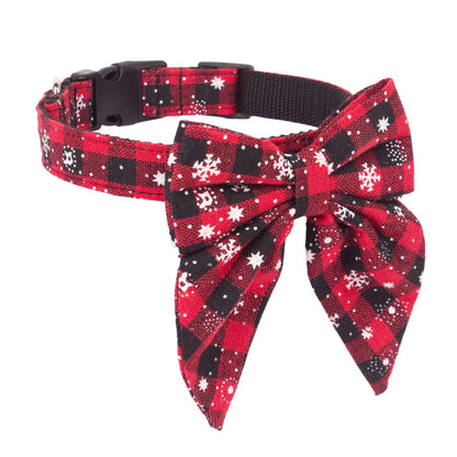 ADOGGYGO Christmas Dog Collar with Bow – Red & Green Plaid Cotton Dog Collar