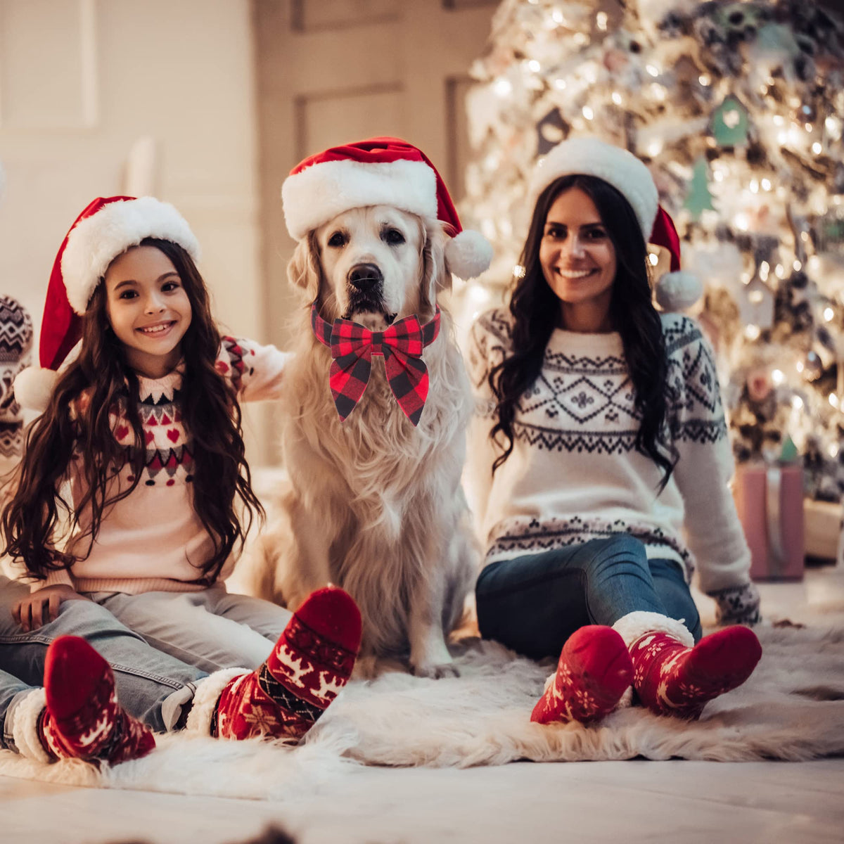 ADOGGYGO Christmas Dog Collar with Bow – Red & Green Plaid Cotton Dog Collar