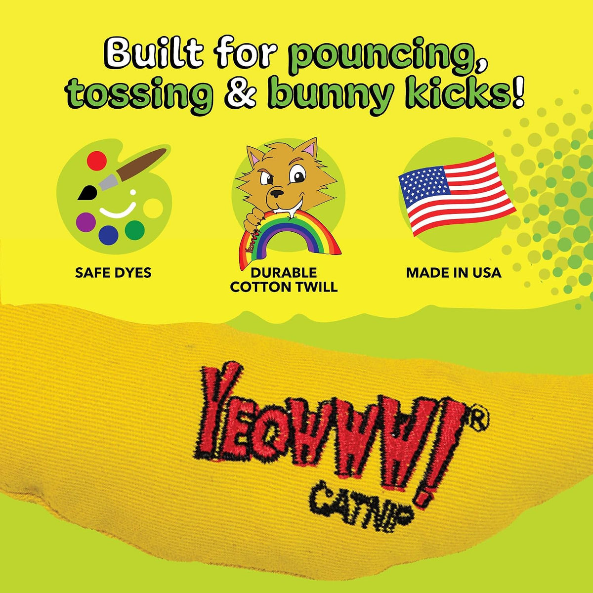 Cat bunny-kicking a Yeowww! Catnip Banana toy