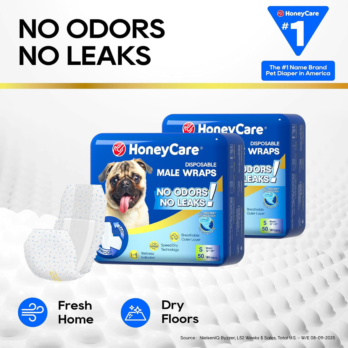 Honey Care All-Absorb Disposable Male Dog Wraps – Belly Bands, 50 Count Small