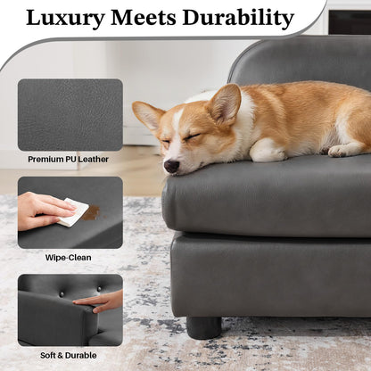 Elevated Dog Sofa Bed with Waterproof Leather – Brown