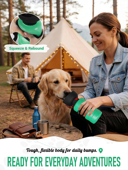 Dog drinking from a lesotc travel water bottle