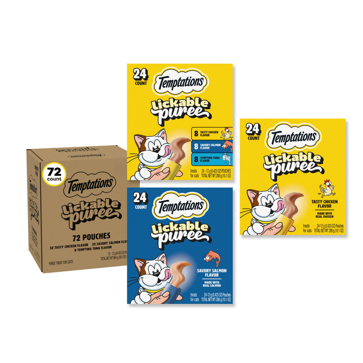 Temptations Creamy Purée Lickable Cat Treats – Seafood Variety, 48 Count