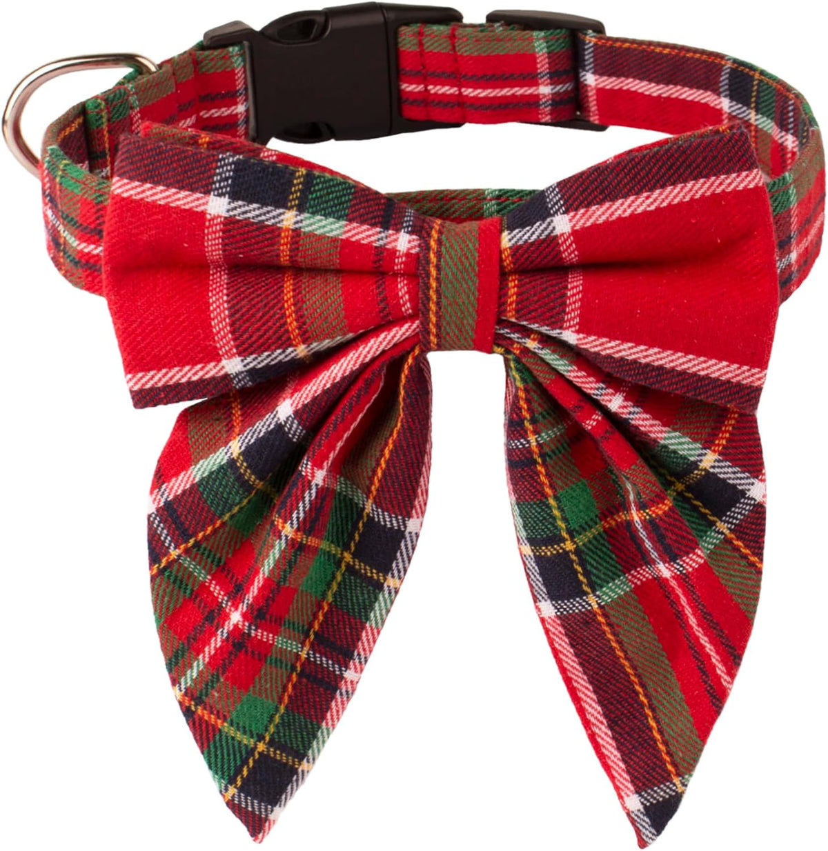 ADOGGYGO Christmas Dog Collar with Bow – Red & Green Plaid Cotton Dog Collar