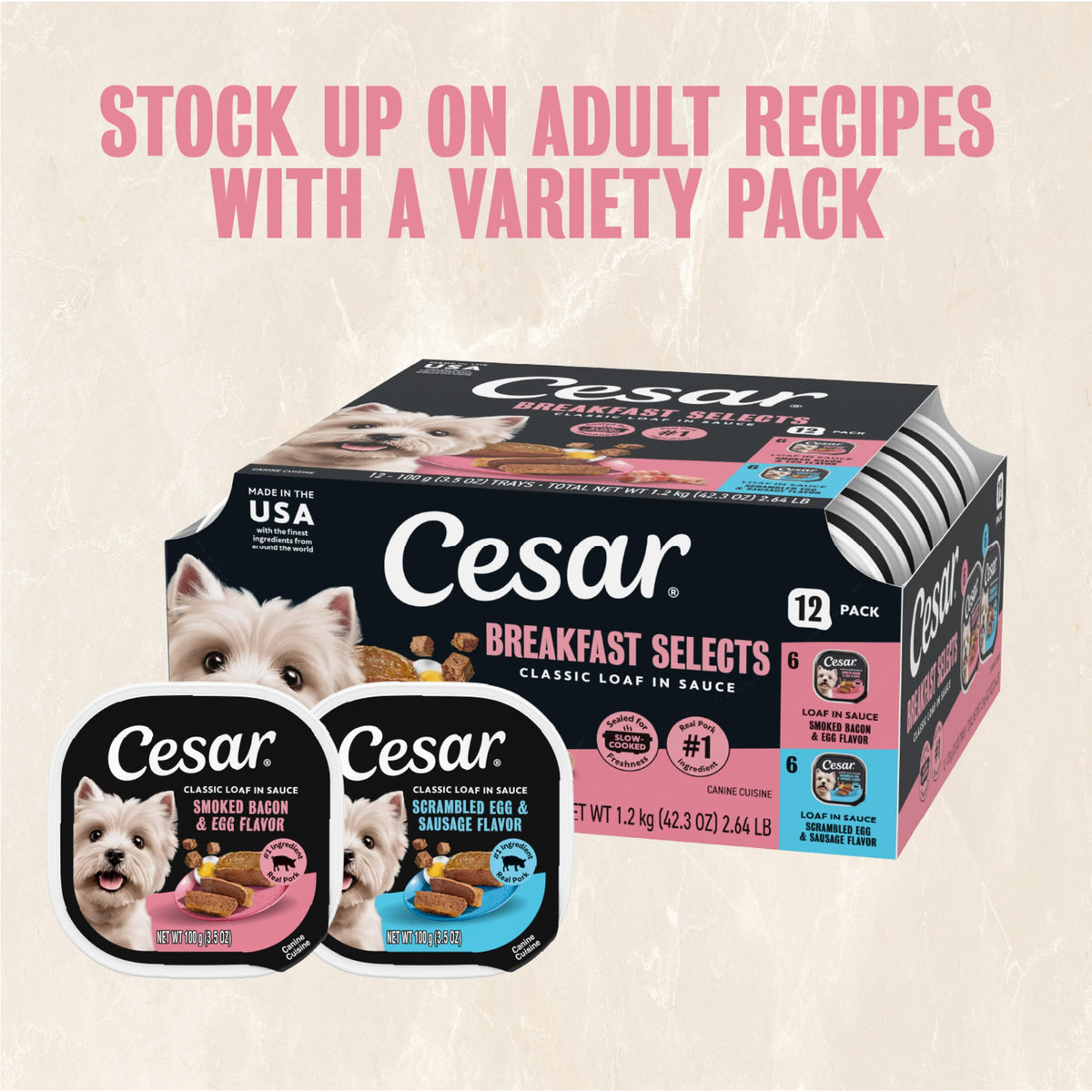 Cesar Meaty Selects Classic Loaf in Sauce Wet Dog Food, 36 Trays