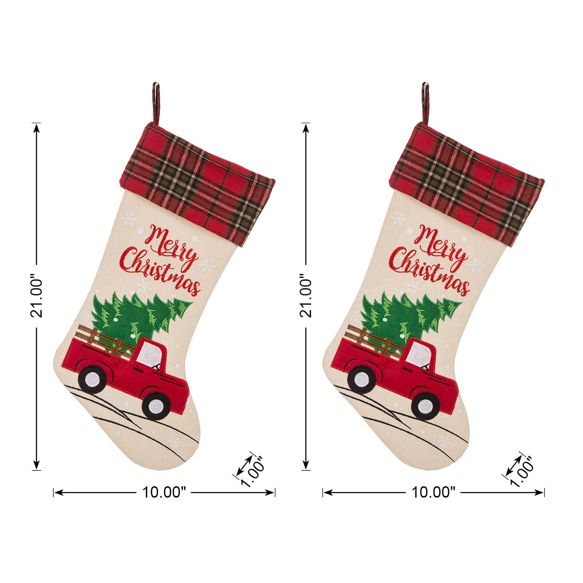 Glitzhome LED Christmas Stockings – 21" Embroidered Linen Stockings, 2-Pack