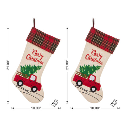 Glitzhome LED Christmas Stockings – 21" Embroidered Linen Stockings, 2-Pack