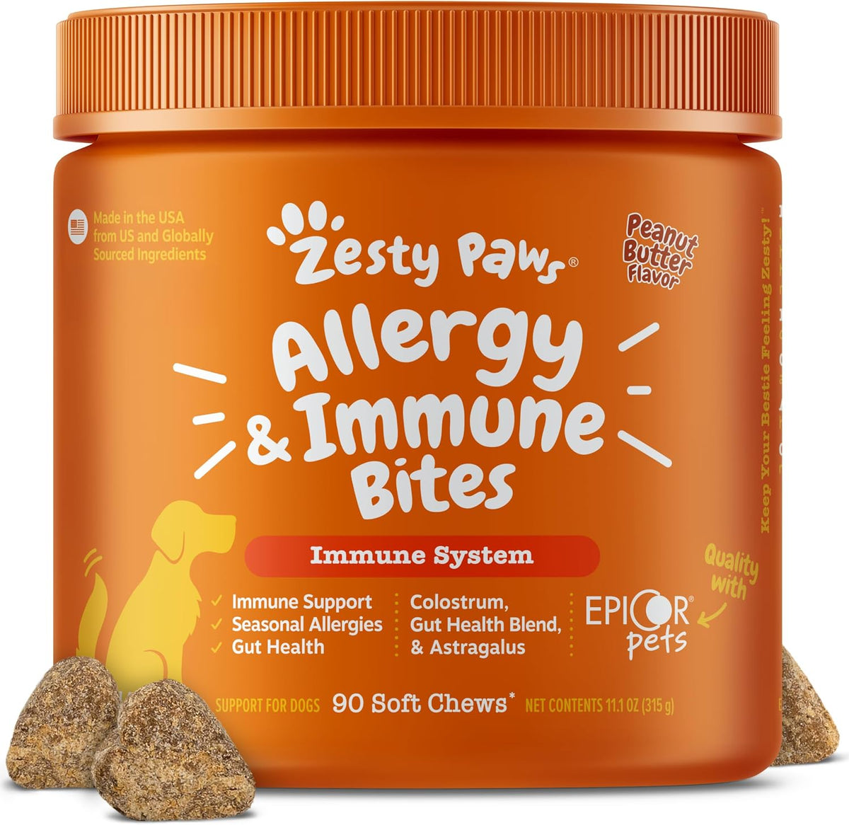 Zesty Paws Peanut Butter Allergy Support Chews for Dogs, 90 Count