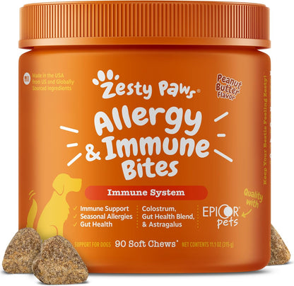 Zesty Paws Peanut Butter Allergy Support Chews for Dogs, 90 Count
