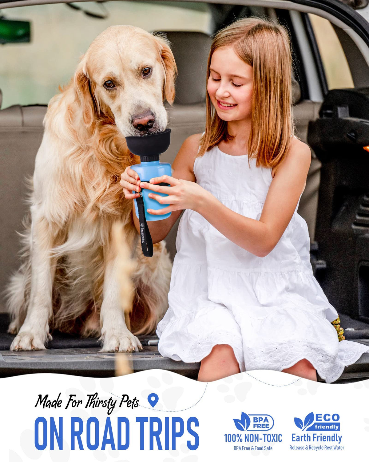 Dog drinking from a lesotc travel water bottle