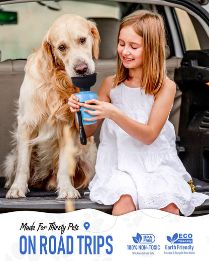 Dog drinking from a lesotc travel water bottle