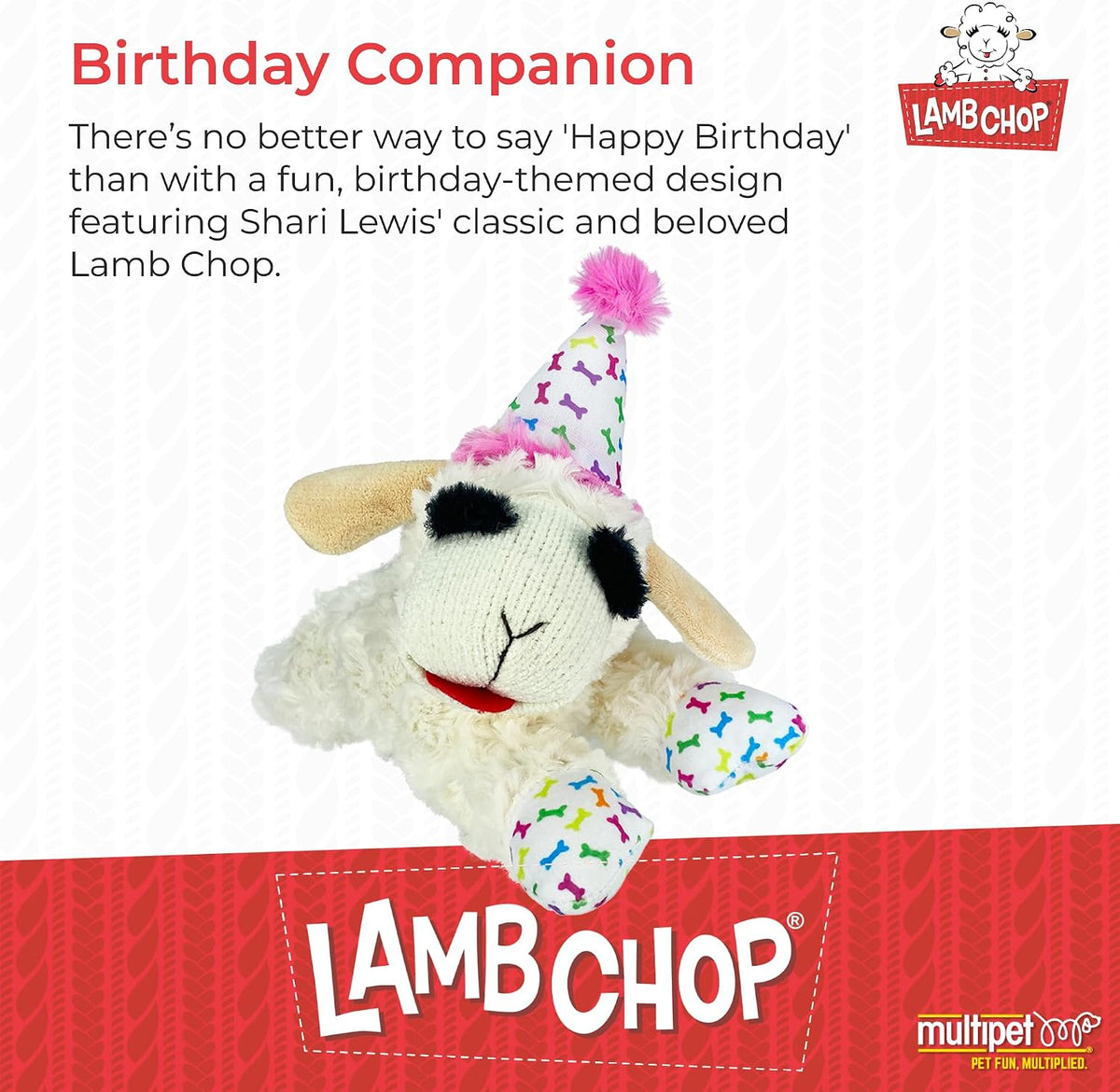 Multipet Holiday Lamb Chop – 10.5" Plush Squeaky Dog Toy with Reindeer Antlers