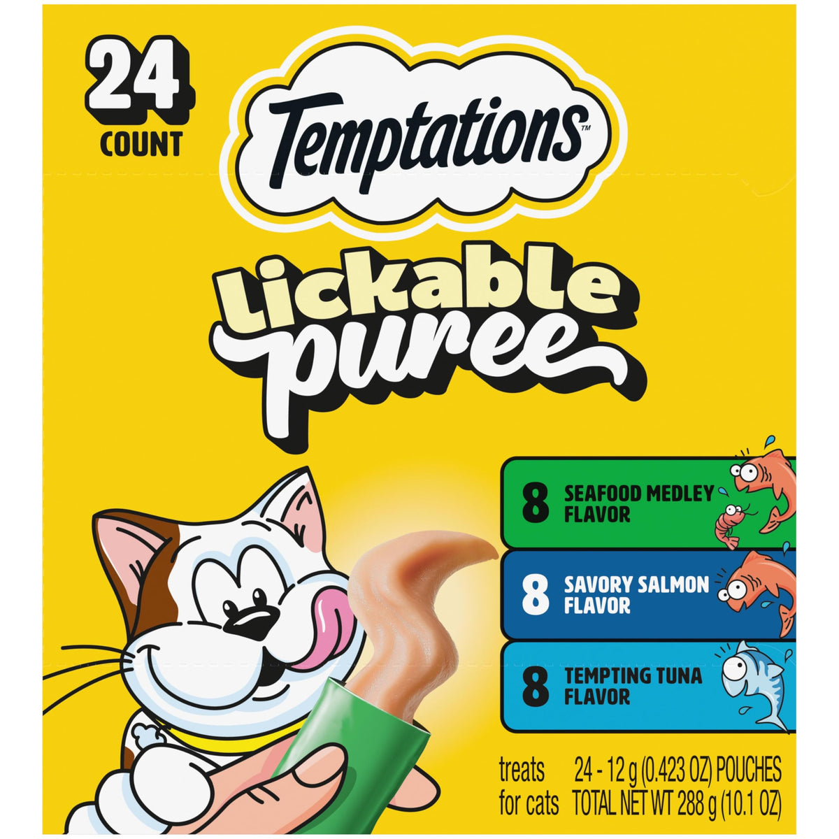 Temptations Creamy Purée Lickable Cat Treats – Seafood Variety, 48 Count