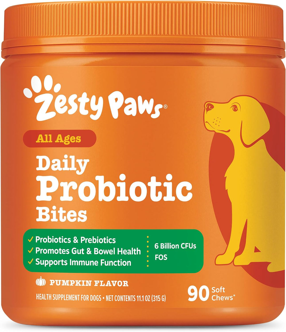 Zesty Paws Pumpkin Probiotic Soft Chews for Dogs, 90 Count
