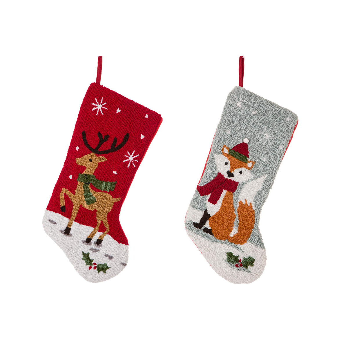 Glitzhome LED Christmas Stockings – 21" Embroidered Linen Stockings, 2-Pack