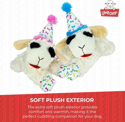 Multipet Holiday Lamb Chop – 10.5" Plush Squeaky Dog Toy with Reindeer Antlers